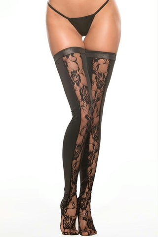 Lace and Wet Look Thigh High Leggings in OS