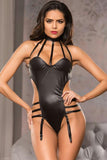 Black Strappy Wet Look Teddy in L-XL