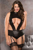 Black Wet Look Cut Out Corset Top in OSXL