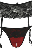 Red and Black Lace Bralette, Garter & Panty Set in S-M