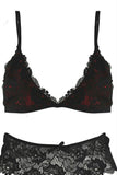 Red and Black Lace Bralette, Garter & Panty Set in M-L