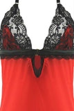 Red Satin and Black Lace Chemise in OSXL