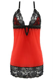 Red Satin and Black Lace Chemise in OSXL