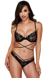 Black Floral Criss-Cross Bralette & Panty in M-L