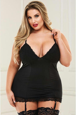 Black Low-Cut Chemise with Panty in OSXL