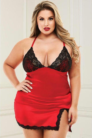 Red Satin Chemise with Panty in OSXL