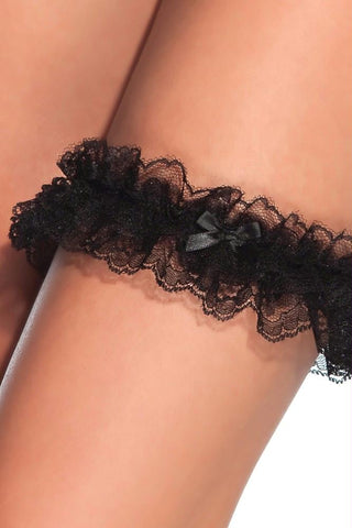 Ruffled Black Lace Leg Garter in OS