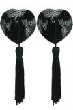 Sequined Heart Pasties With Tassels in Black