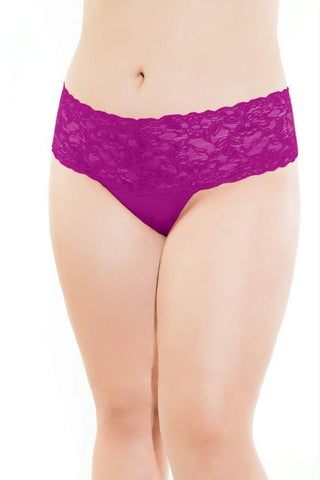 Magenta Lace & Microfiber High Waist Thong in OSXL