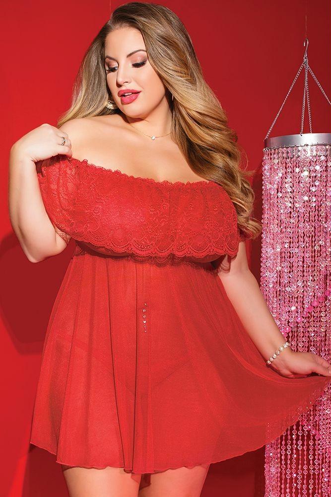 Red Flamenco Ruffle Babydoll and Thong in OSXL