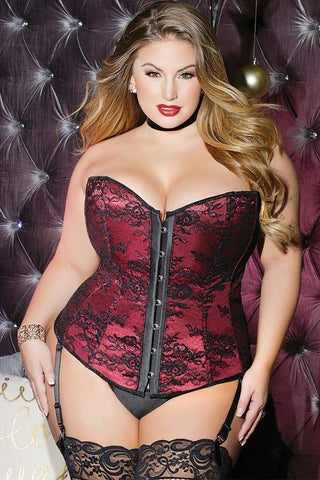 Black Lace Embellished Merlot Corset in 1X-2X