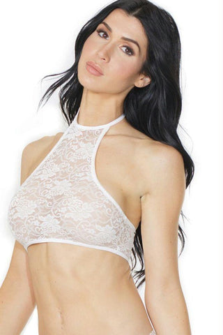 Soft White Stretch Lace Halter Crop Top in OS