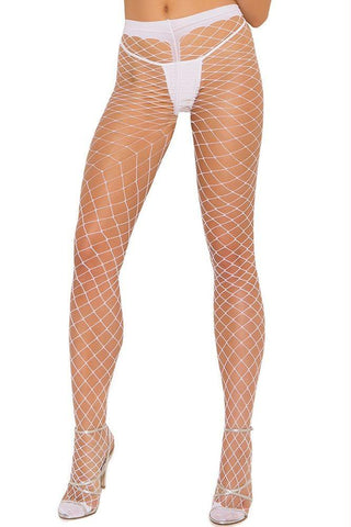 White Spandex Diamond Net Pantyhose in OSXL