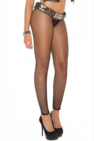 Black Fencenet Footless Pantyhose in OSXL