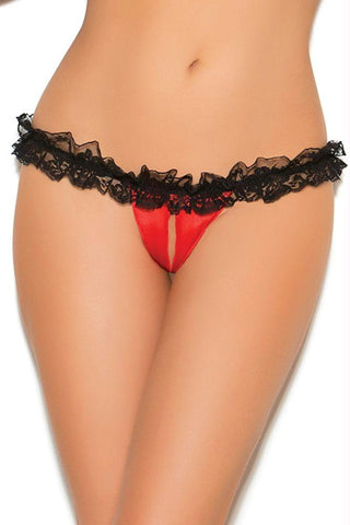 Set to Frill Red Satin Crotchless Panty in OS