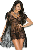 Raven Black Lace Babydoll and Robe in 1X