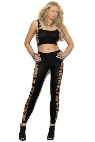 Side Shred Black Cami and Leggings in OS