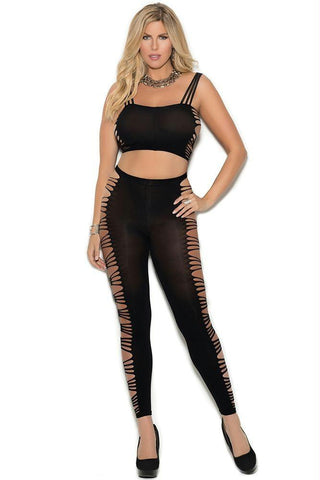 Side Shred Black Cami and Leggings in OSXL