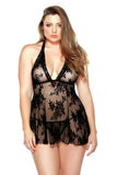Stretch Black Lace Chemise & G-String in 3X-4X