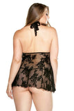 Stretch Black Lace Chemise & G-String in 3X-4X