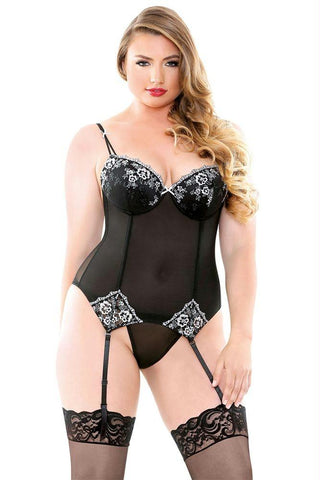 Anne Embroidered Corset and G-String in 1X-2X