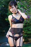 Gina Embroidered Bra, Garter and Panty in S