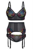 Gina Embroidered Bra, Garter and Panty in M