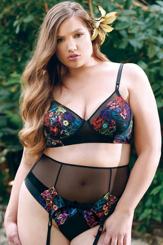 Gina Embroidered Bra, Garter and Panty in 2X