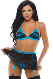 Alyssa Bra, Garter Skirt & Panty Set in M-L