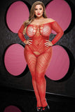 VIP Longsleeve Red Crotchless Bodystocking in OSXL