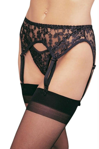 Plus Size Lace Garter Belt with Thong in Black
