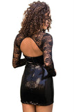 Black Sequin Mini Dress with Lace Shrug in L