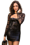 Black Sequin Mini Dress with Lace Shrug in L