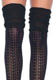 Pointelle Over the Knee Scrunch Socks in Black