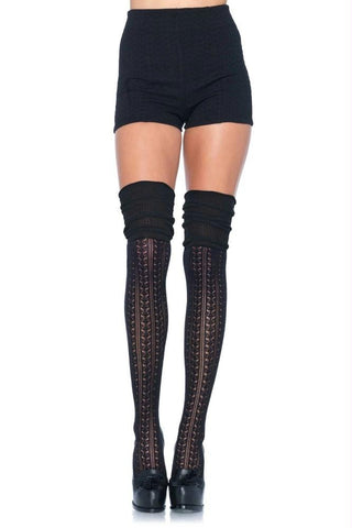 Pointelle Over the Knee Scrunch Socks in Black