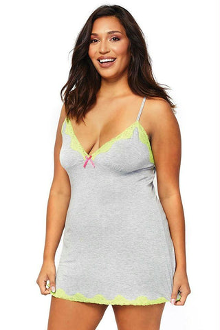 Flirty Heather Grey Brushed Jersey Nighty in 3X-4X