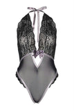 Embroidered Black Halter Teddy in OS