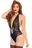 Embroidered Black Halter Teddy in OS