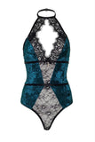 Teal Velvet & Eyelash Lace Teddy in XL