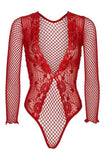 Red Floral Lace and Fishnet Teddy in OS