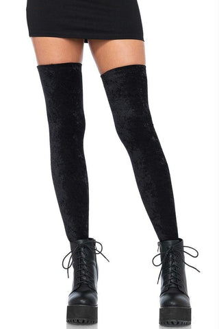 Black Crushed Velvet Thigh Highs in OS