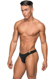 Seamless Black Thong with Sheer Pouch in L-XL