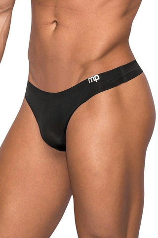 Seamless Black Thong with Sheer Pouch in L-XL