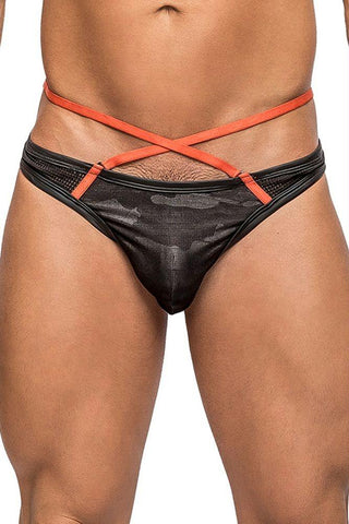 Black Camo Sport Net Strap Thong in S-M