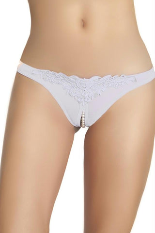 Bridal Crotchless Pearl Thong in 1X-2X