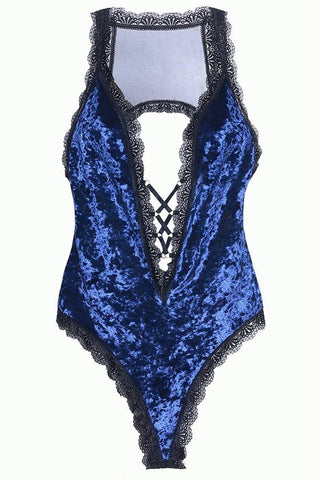 Amalie Cobalt Crushed Velvet Teddy in 3X