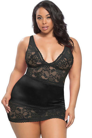 Yvette Satin & Lace Babydoll in 3X