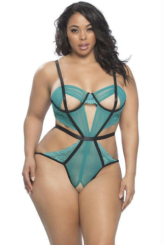 Clara Gathered Teal Mesh Teddy in OSXL