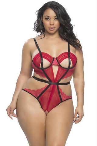 Clara Gathered Red Mesh Teddy in OSXL