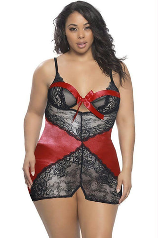 Lauren Red Wrapped Babydoll & G-String in 1X-2X